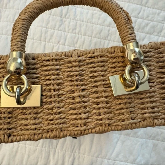 Raffia Top Handle Woven Straw Bag - Picture 2 of 4